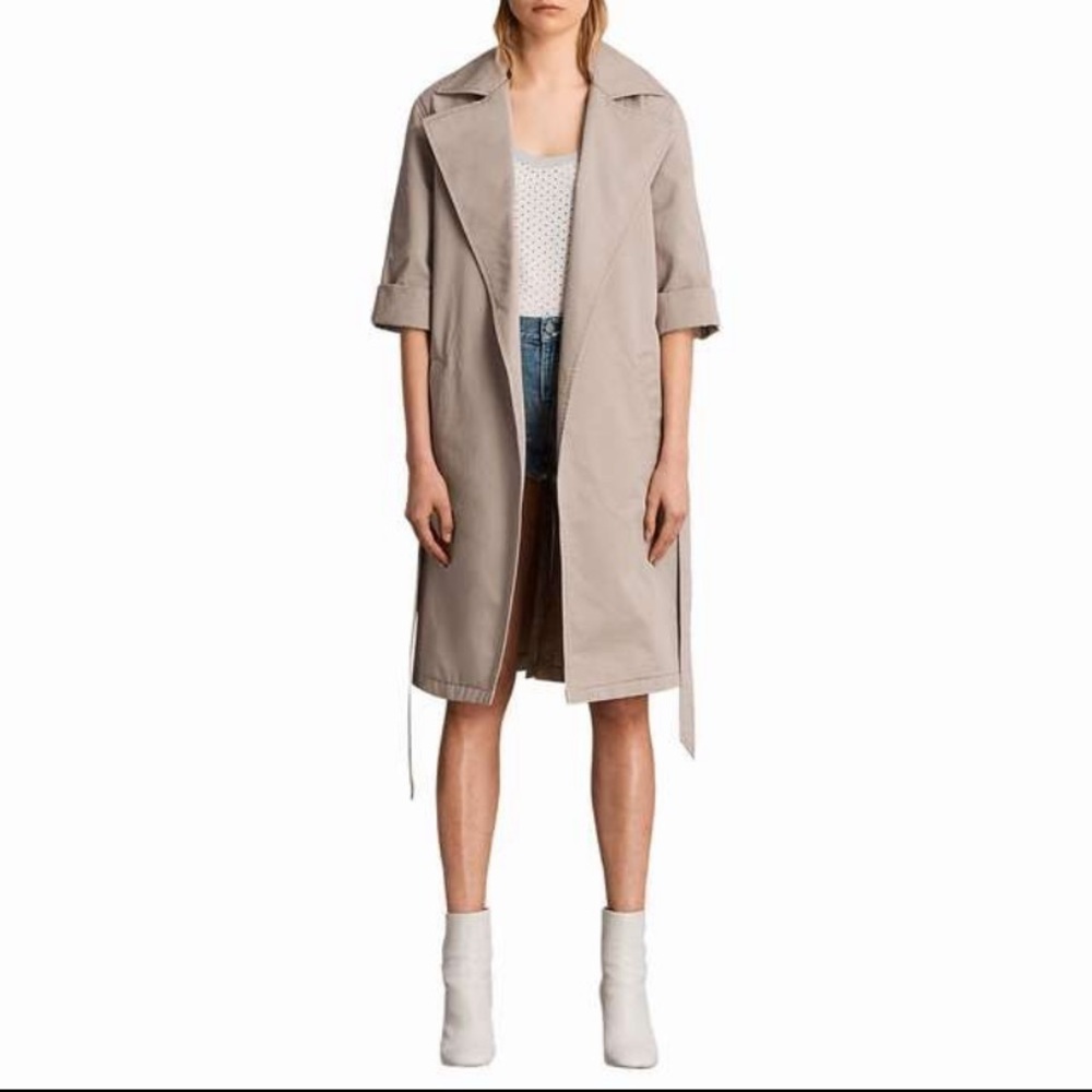 All Saints Twill Khaki Trench Coat XS Short Sleeve